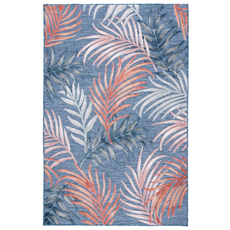 Afeez Floral Blue/Rust Indoor / Outdoor Area Indoor/Outdoor Area Rug, Rectangle 4' x 6'