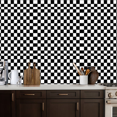 Peel and Stick Wallpaper Checker chess square abstract Black white squares seamless chess board Contact Paper Removable Self Adhesive Wall Mural Wall Decor for Bedroom Kitchen Cabinets 24in x 118in