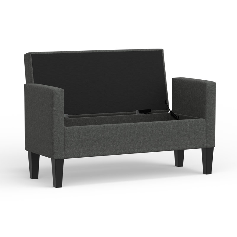 Banc de rangement à couvercle rabattable rembourré, Gris foncé, H 24 po x l 46,06 po x P 17,8 po