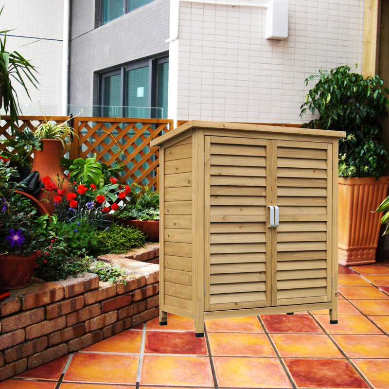 Bouzoun 7 ft. W x 4 ft. D Solid Wood Pent Tool Shed, Brown/Natural Wood