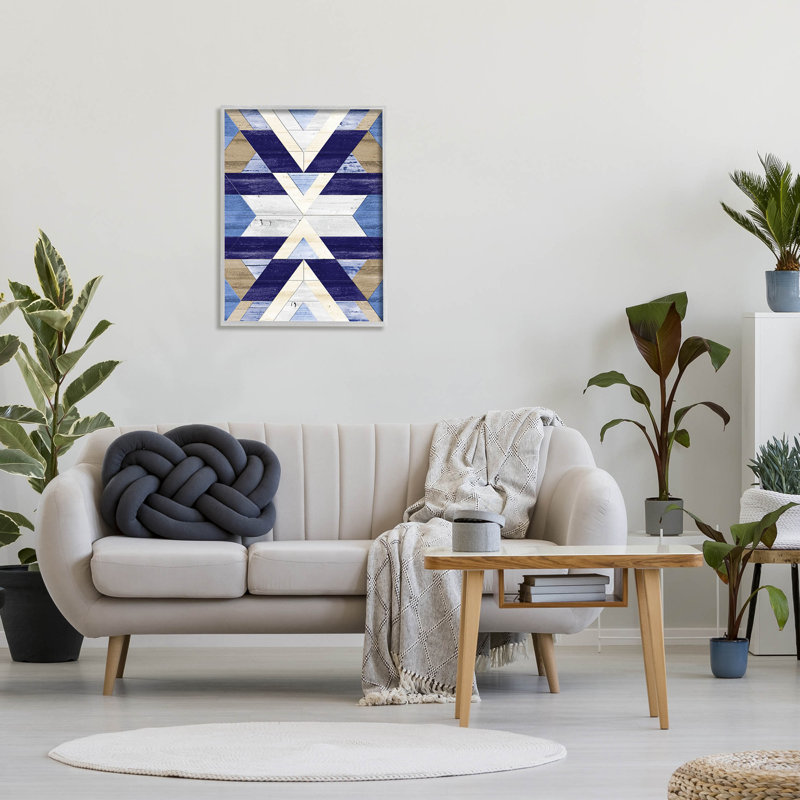 Blue and Beige Rustic Aztec Pattern Framed Wall Art
