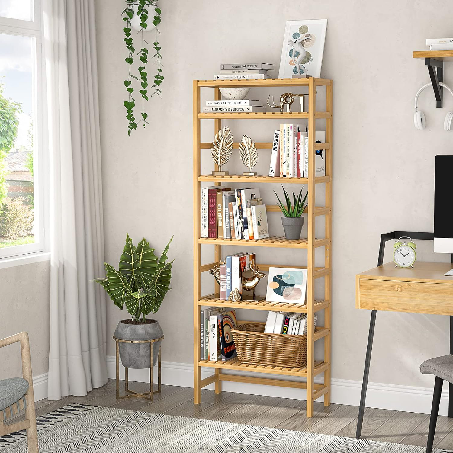 https://assets.wfcdn.com/im/57080709/compr-r85/2660/266052776/6-tier-bamboo-adjustable-634-tall-bookcase-book-shelf-organizer-free-standing-storage-shelving-unit-for-living-room-kitchen-bedroom-bathroom-office-rust-resistance-natural.jpg