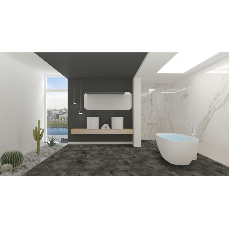 6mm Thick 12'' W x 24'' L Vinyl Plank, Dark Gray