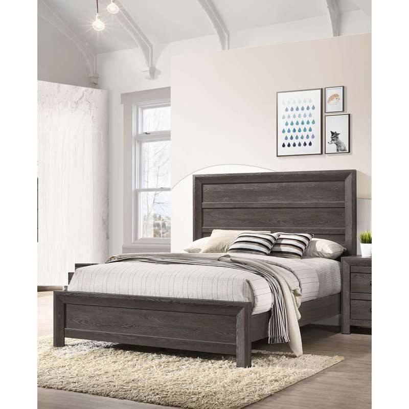 Lit plateforme en bois, Gris brun, Double