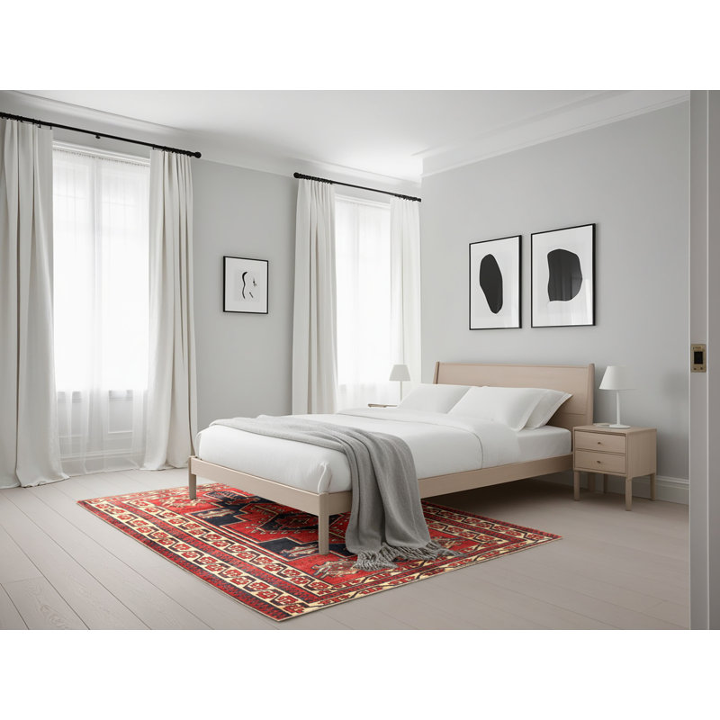 Tapis traditionnel rouge / bleu / beige, Rectangle 5 pi x 7 pi