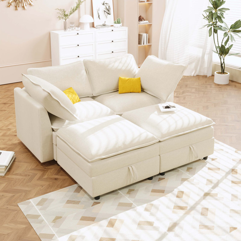 Chenille Modular Sofa with Storage, Beige