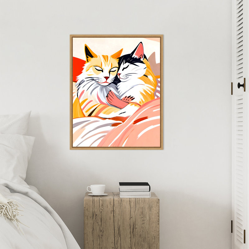 «Cuddle Cats» par Maupin, reproduction d'art sur toile encadrée, H 28 po x l 23 po