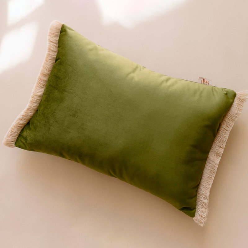 Velvet Dreamscape Rectangular Lumbar Cushion, Olive Green/Warm Green