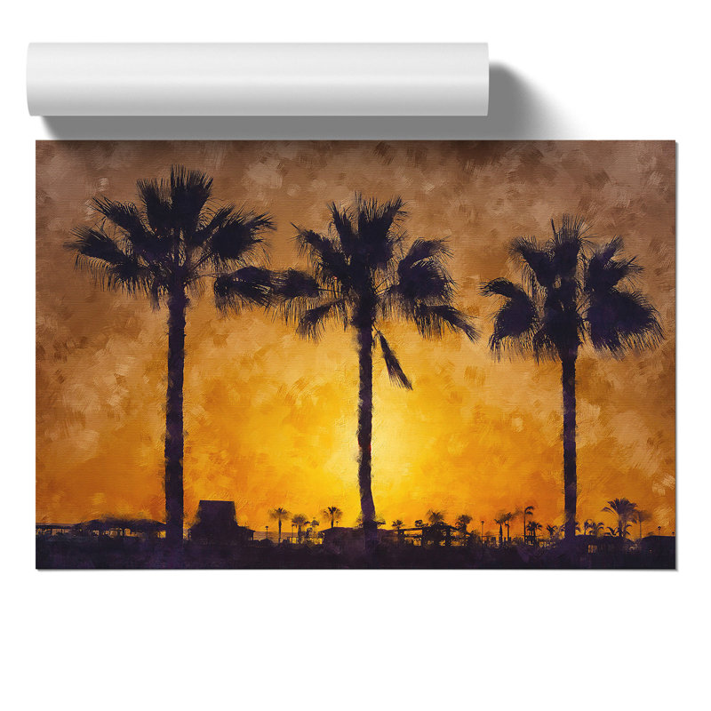 Palm Trees at Sunset Painting - Frameless Print, 21cm H x 30cm W x 0.1cm D