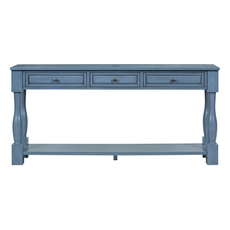 Console Console de 63 po de long avec tiroirs et tablette pour le vestibule, le couloir et le salon (bleu marine)