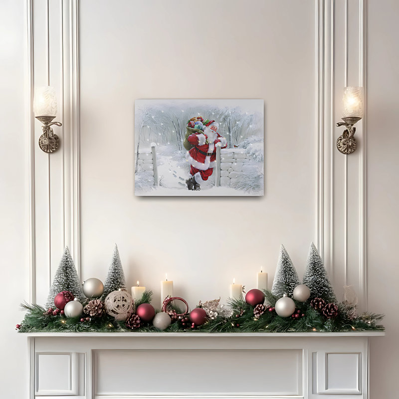 Art mural à piles avec éclairage - Père Noël enneigé