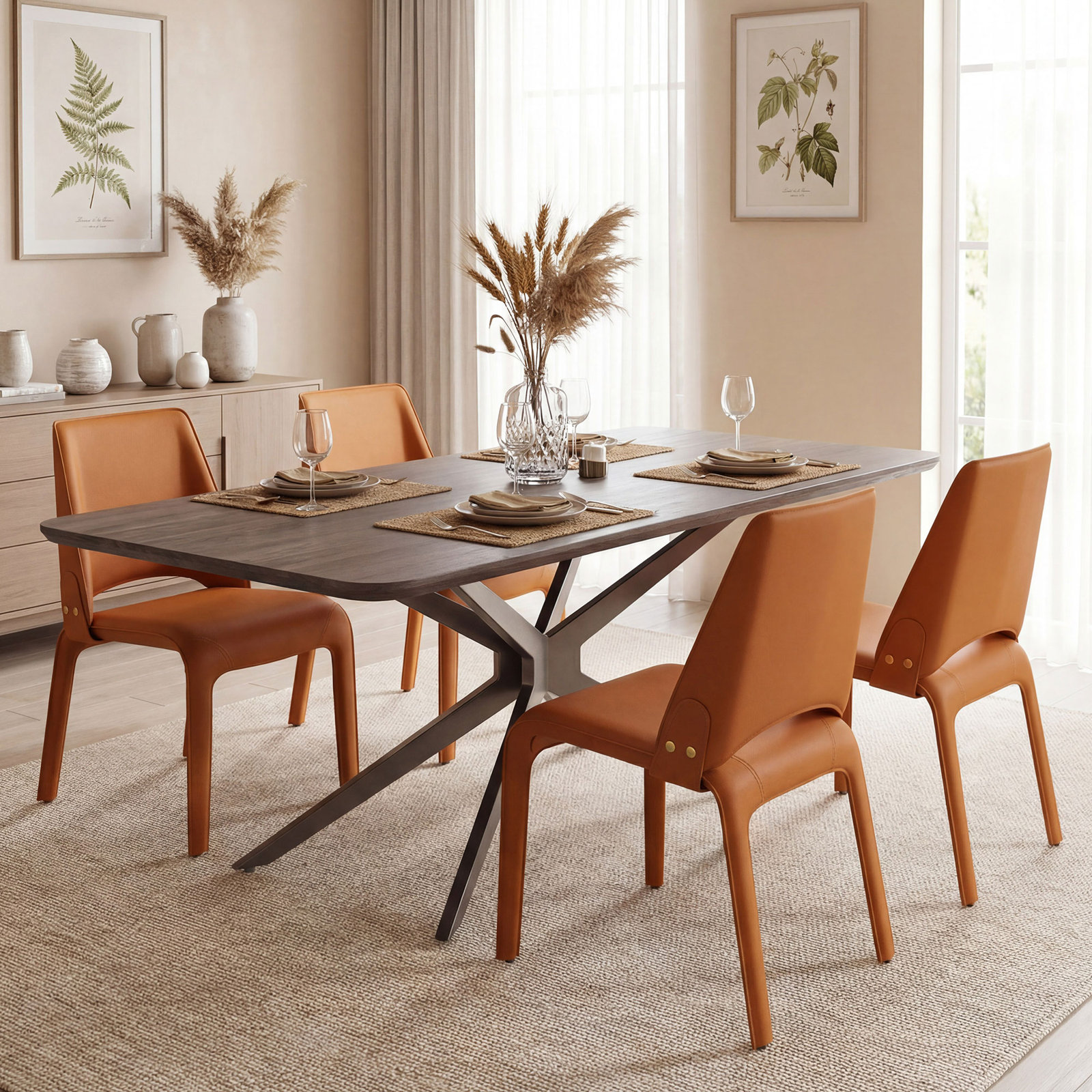 Vannes Vegan Leather Dining Chair, Orange, 3, Minimal Assembly Needed
