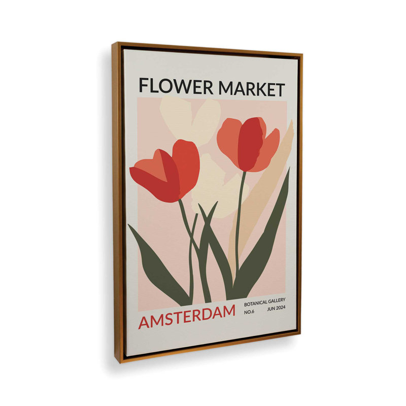 Amsterdam Flower Market II, H 12,75 po x l 8,75 po, Cadre flottant or poli
