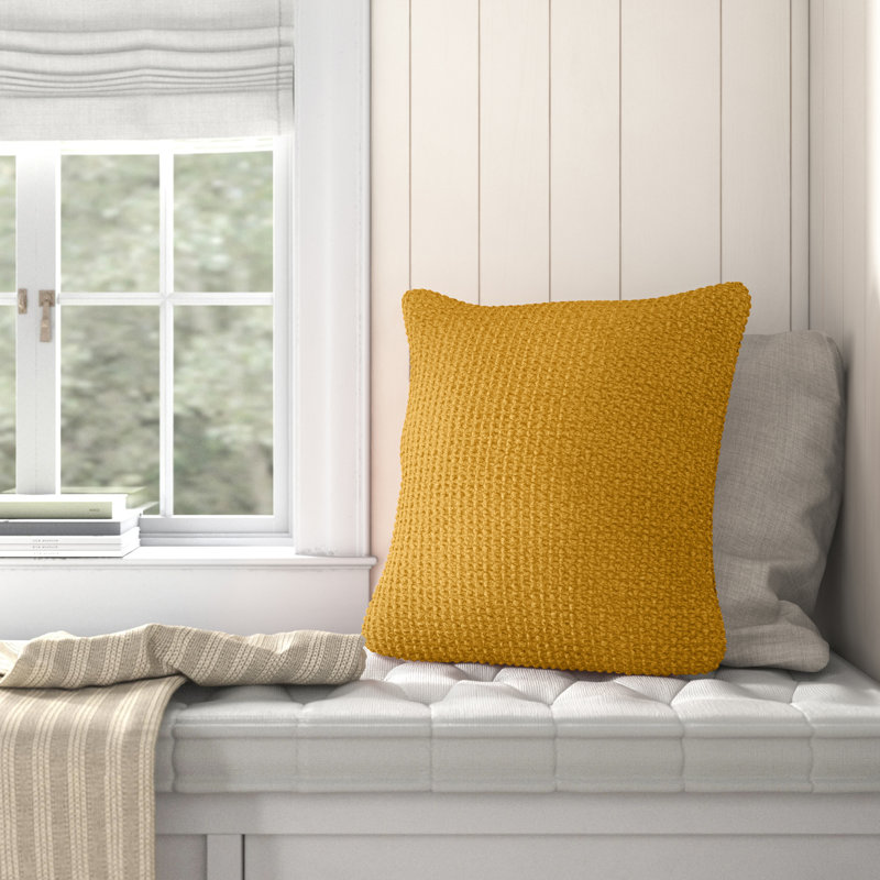 Mansel Textured Throw Pillow, Mustard, 20"W x 20"H x 3"D, Polyester