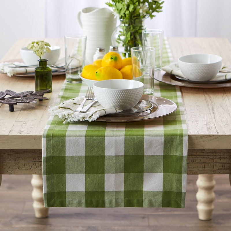 Wausa Gingham 100% Cotton Table Runner, 72" x 14", Green