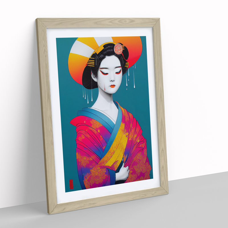 Paint Drip Geisha No.1 - Wall Art, 64cm H x 46cm W x 2cm D, Oak
