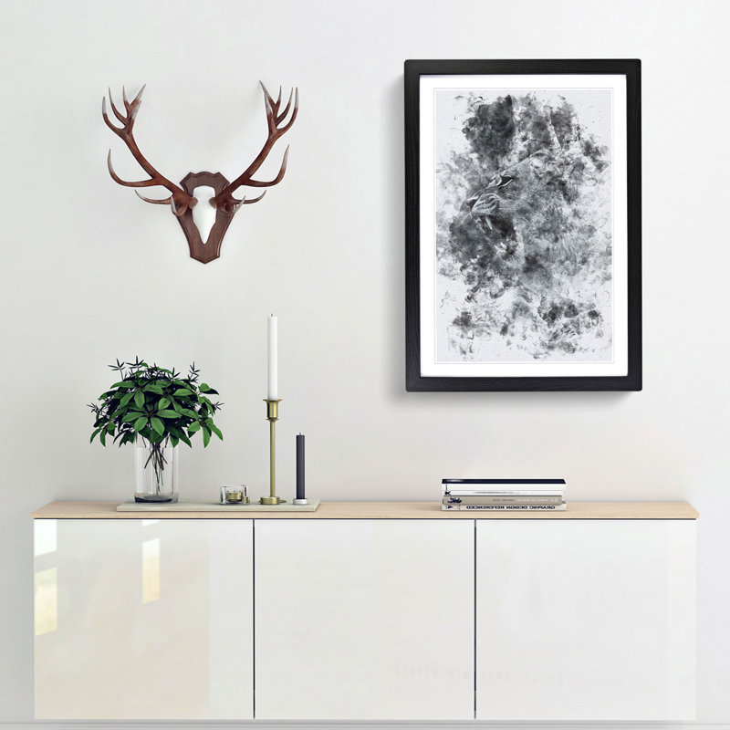 Fierce Lioness - Picture Frame Painting Print, 45cm H x 33cm W x 2cm D, Black Framed