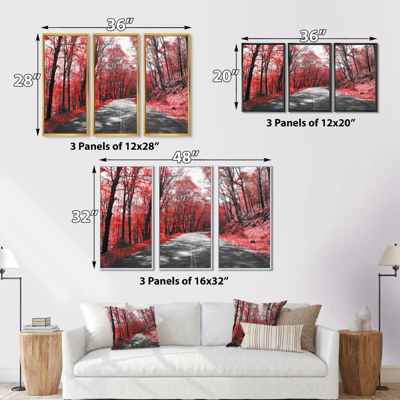 «Patch In Red Forest», ensemble d'art mural sur toile à motif floral, H 20 po x l 36 po x P 1 po, Blanc