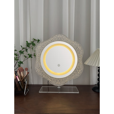 Miroir de meuble-lavabo lumineux à DEL avec 3 températures de couleurs (froid / naturel / chaud), gradation continue à contrôle tactile, lumière douce et attentionnée, cadre en forme de fleur et base en acrylique, miroir transparent HD