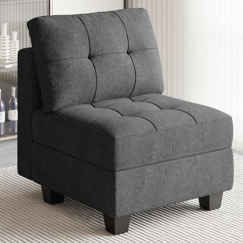 Soneson Armless Storage Slipper Chair, Dark Gray Linen
