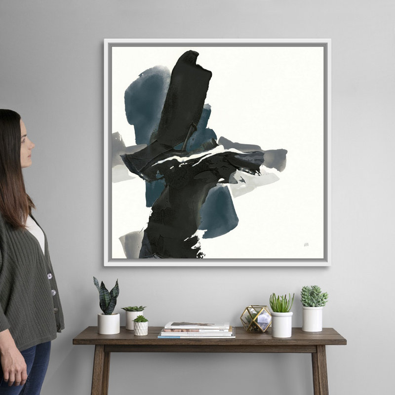 «Black and Dark Teal IV» par Chris Paschke, reproduction d'art sur toile, H 38 po x l 38 po x P 1,75 po, Cadre flottant blanc