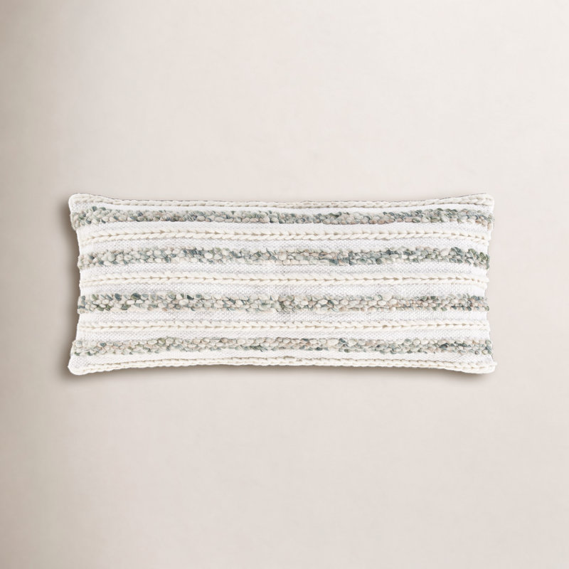 Lottie Striped Cotton Blend Pillow Cover, Cream/Emerald, Down Blend
