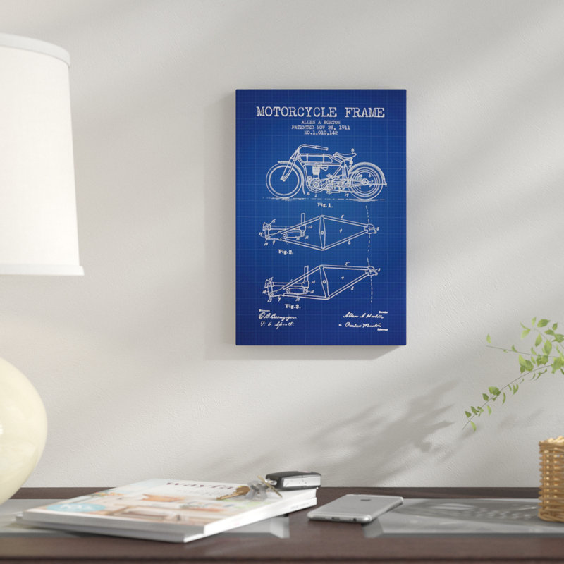 « allen a. horton motocyclette frame », reproduction d’impression sur toile dans une grille bleue, Toile tendue, Pas de tapis