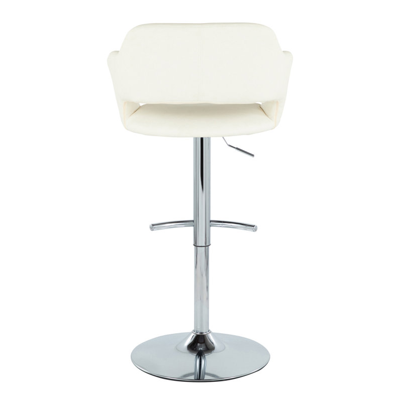 Tabouret de bar ajustable avec pivotant en métal chromé et similicuir crème Margarit, Siège crème / Cadre argenté