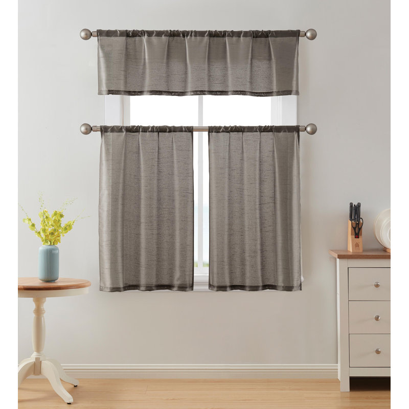  Ensemble complet de rideaux et cantonnière de cuisine 3 pièces Brandi, Gris anthracite