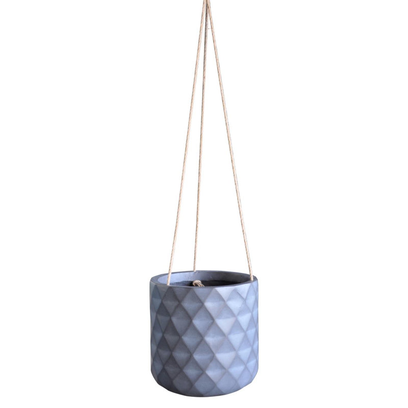 Donahue Diamond Style Grey Cylinder Planter, Round Indoor Plant Pot Also Can Be Used as Hanging Planter