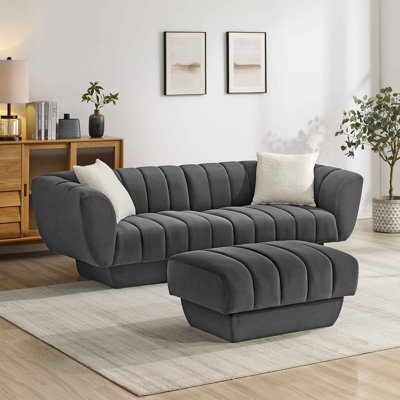 Charlotte 224Cm Velvet Rolled Arms Chesterfield Sofa