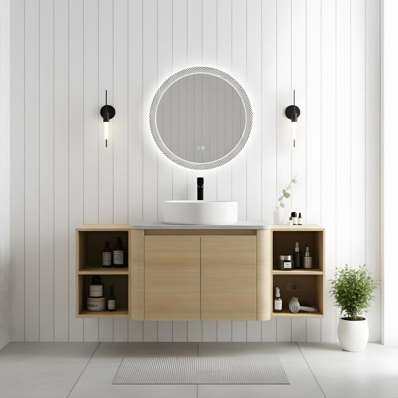 Wall-mounted vanity and storage shelf combination