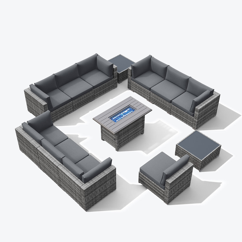 12 - Person Outdoor Seating Group With Cushions, Gray Frame/Gray Cushion