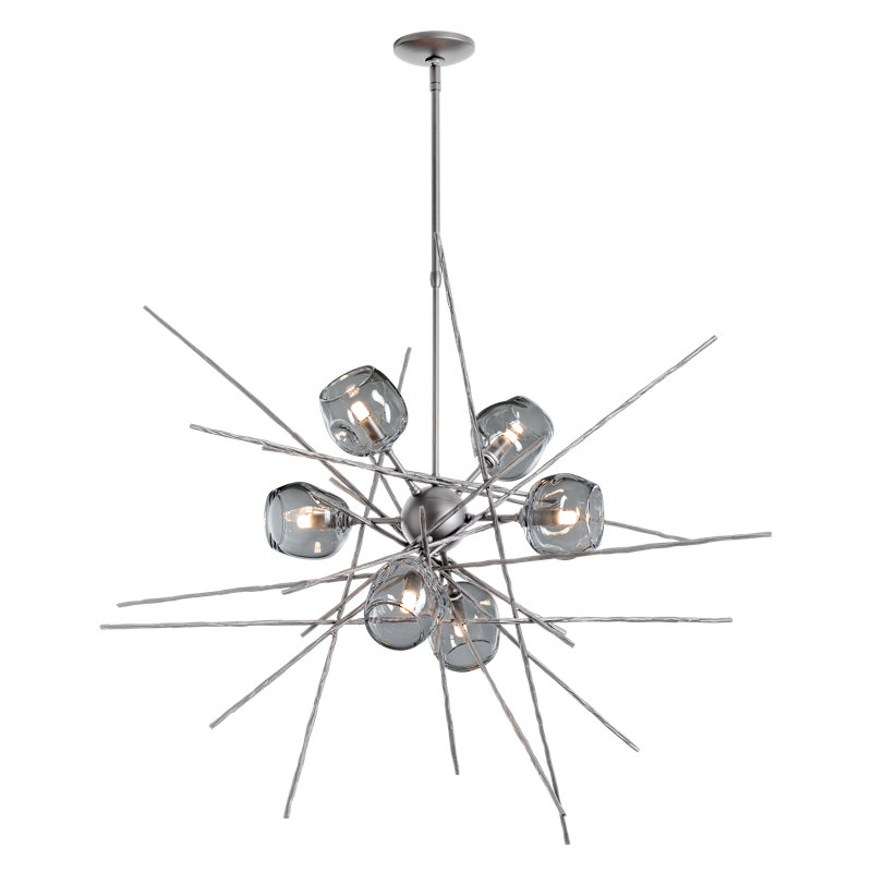 Lustre à 6 lumières Griffin, Gris froid, H 56,6 po x l 39,2 po x P 38,8 po, Platine rétro