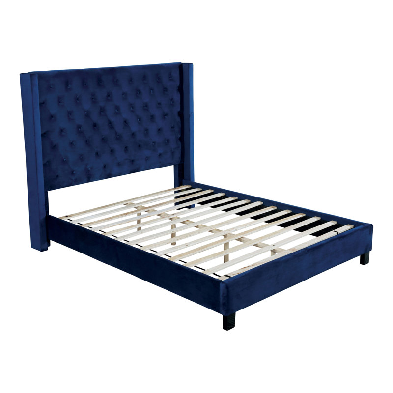 Barta Upholstered Wingback Bed, Queen, Navy