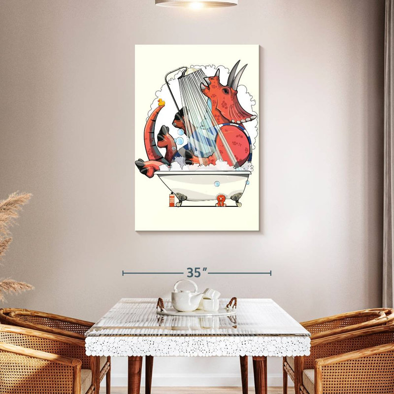Dinosaur Triceratops In The Bathroom, 45" H x 30" W