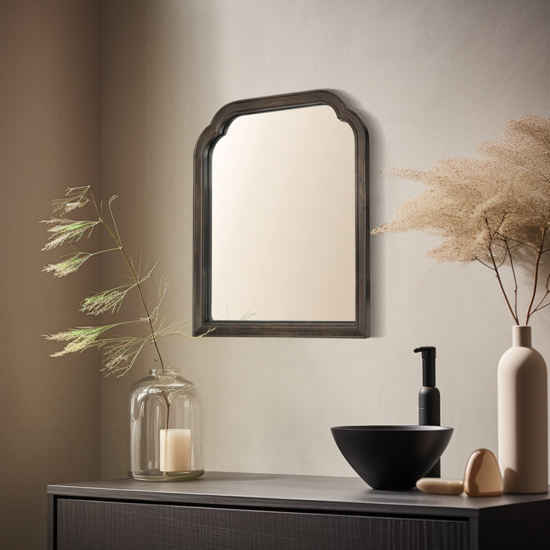 Miroir mural en bois massif pour salle de bain ou chambre à coucher, Noir, 20 po x 16 po