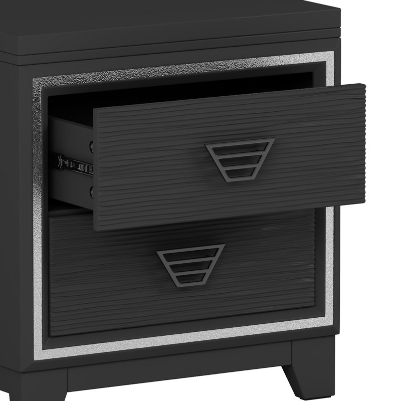 Ensemble de chambre à coucher 3 pièces pour grand lit tapissier avec lumières DEL, tables de chevet et rangement, Noir