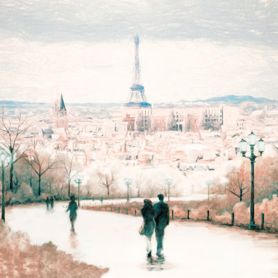 Rosy Paris Walk - Wrapped Canvas Painting