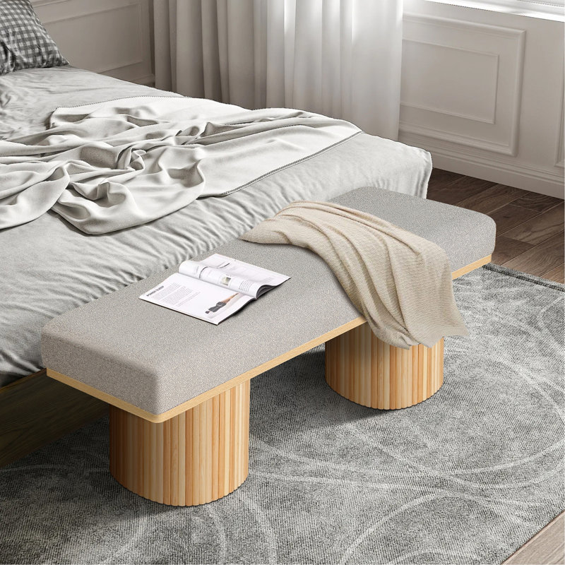 Banc rembourré avec pieds en tissu Boucle, Naturel