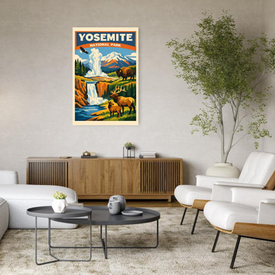 Yosemite National Park Icons Retro Vintage Abstract Bison Eagle Forest Landscape Wall Art