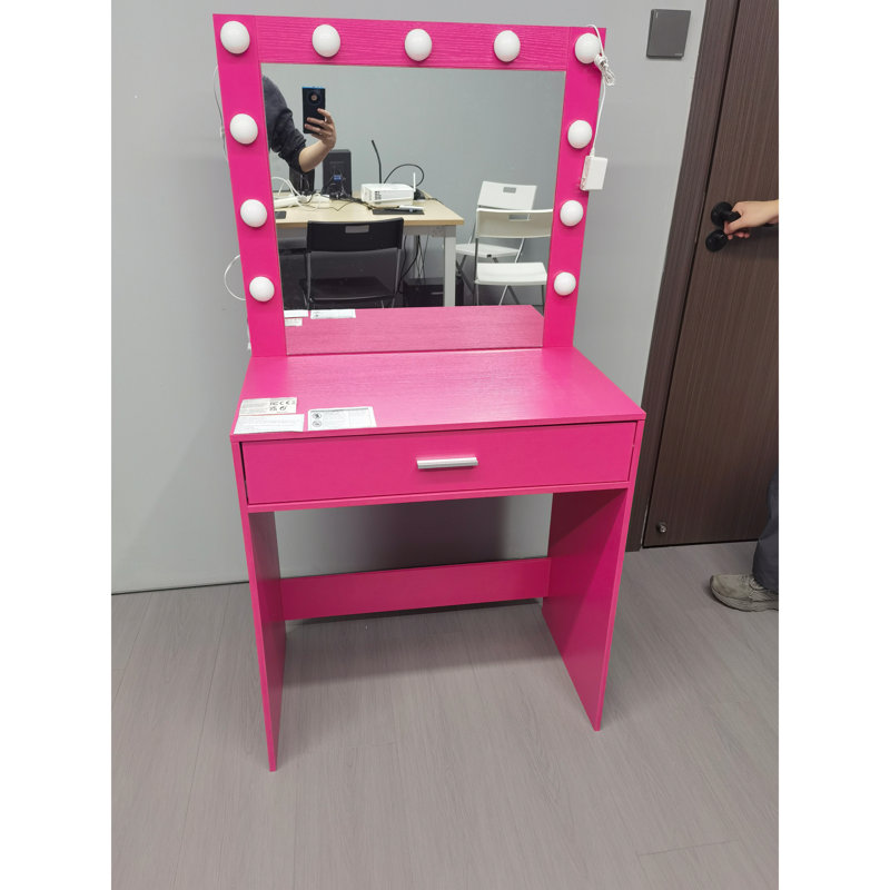 Elegant Black Vanity Desk with Mirror & Adjustable Lights, Large Drawer Dressing Table with 3 Modes