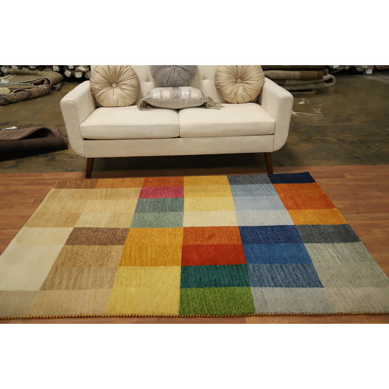 Tapis de couleur vibrante de style Gabbeh 5 x 6 pour les espaces de vie modernes