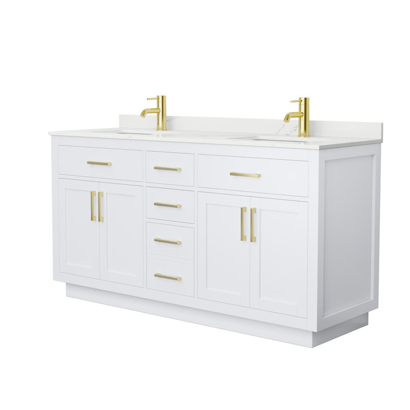 Beckett TK 66'' W Double Vanity, Brushed Gold, Dark Gray, White Cultured Marble
