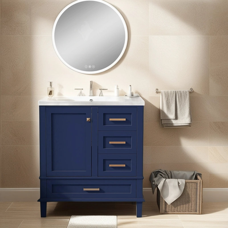 Nevsa 30'' Free Standing Single Bathroom Vanity with  Top, Blue