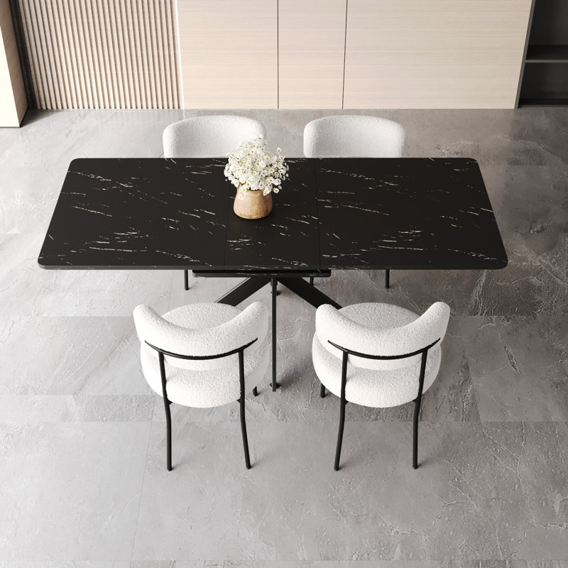 Mobilier de salle à manger extensible. Table, support en métal noir. Chaises rembourrées douces. Pour - Pied de table. Chaise ronde. Style moderne