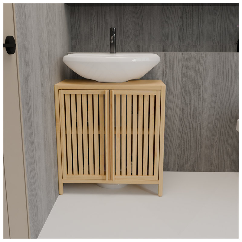 Armoire de lavabo grande capacité en bambou naturel