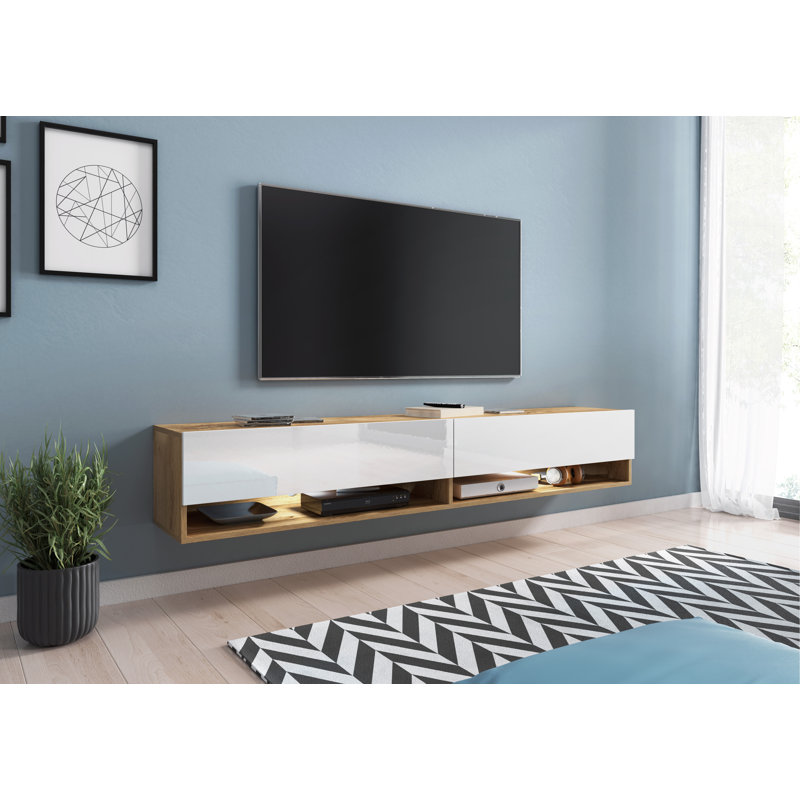 Claverton Unfinished Floating TV Stand for TVs up to 78", Natural/White
