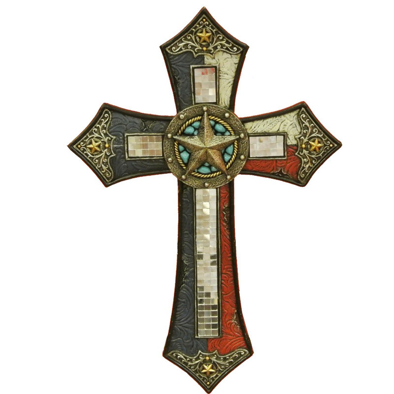 Ornate Texas Flag Lone Star with Tile Accent Cross Wall Décor
