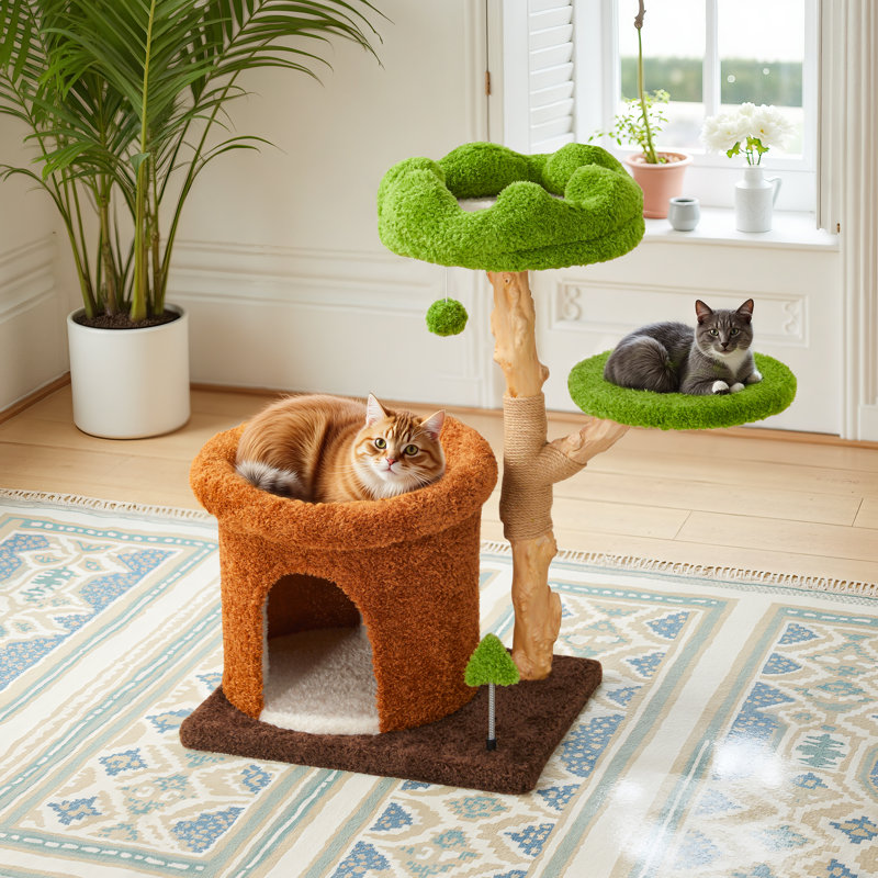 Arbre à chat 32 pouces à niveaux multiples avec poteaux à griffer en sisal naturel